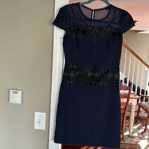 Karen Millen Navy cap sleeve beaded sheath dress. 4